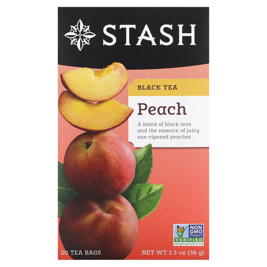 Stash Tea, Black Tea, Peach, 20 Tea Bags, 1.3 oz (38 g) - Image 1