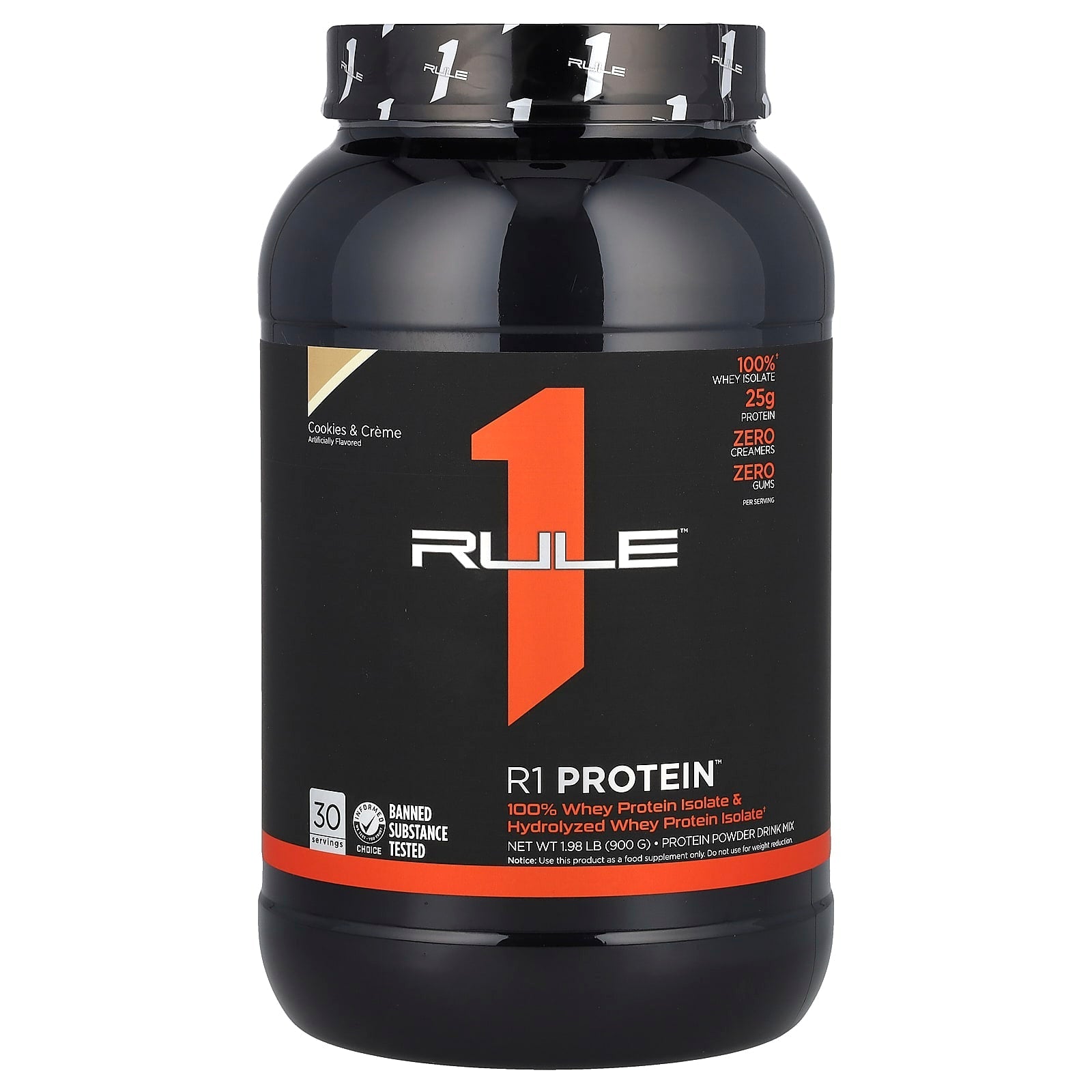 Rule One Proteins, R1 Protein Powder Drink Mix, Cookies & Creme, 1.98 lb (900 g) - Image 1