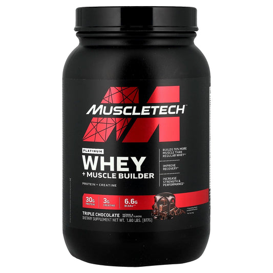 MuscleTech, Platinum Whey + Muscle Builder, Triple Chocolate, 1.8 lbs (817 g) - Image 1