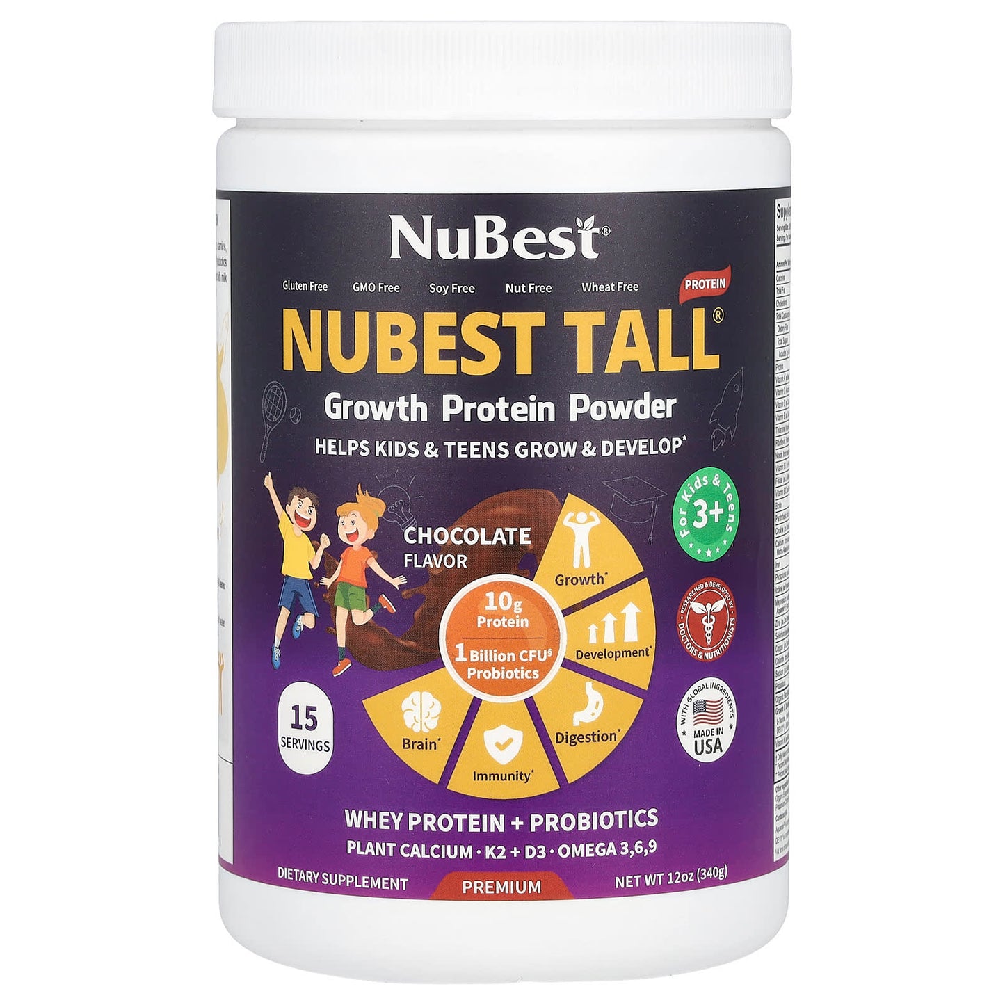 NuBest Tall®, Growth Protein Powder, For Kids & Teens 3+, Chocolate, 12 oz (340 g) - Image 1