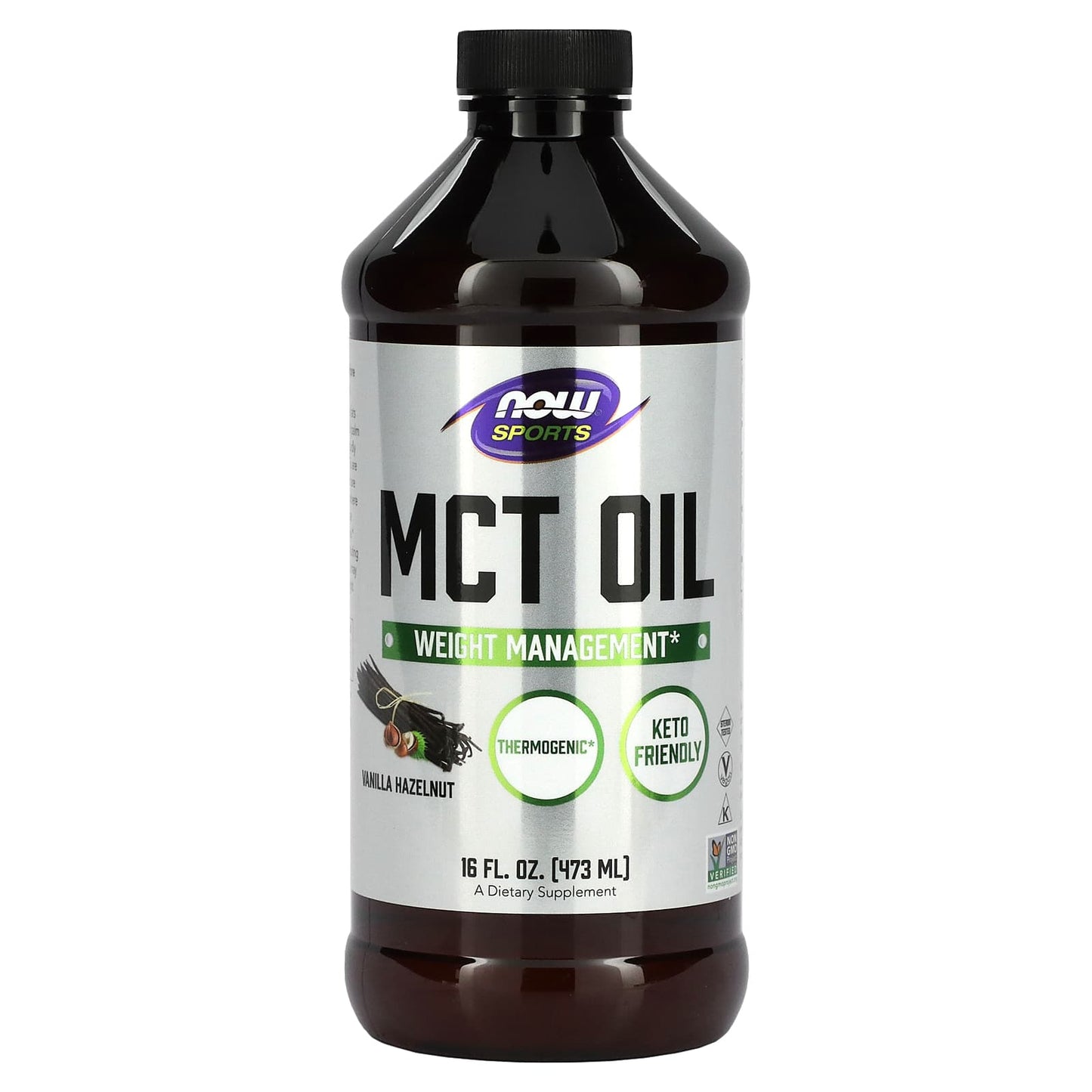 NOW Foods, Sports, MCT Oil, Vanilla Hazelnut, 14 g, 16 fl oz (473 ml) - Image 1