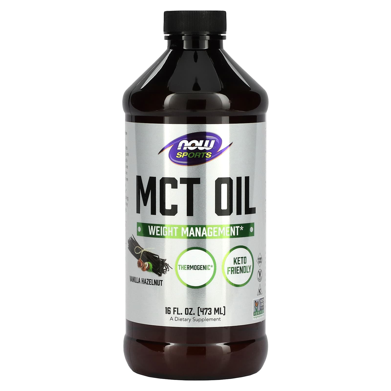 NOW Foods, Sports, MCT Oil, Vanilla Hazelnut, 14 g, 16 fl oz (473 ml) - Image 1