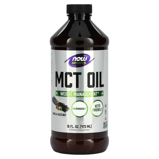 NOW Foods, Sports, MCT Oil, Vanilla Hazelnut, 14 g, 16 fl oz (473 ml) - Image 1