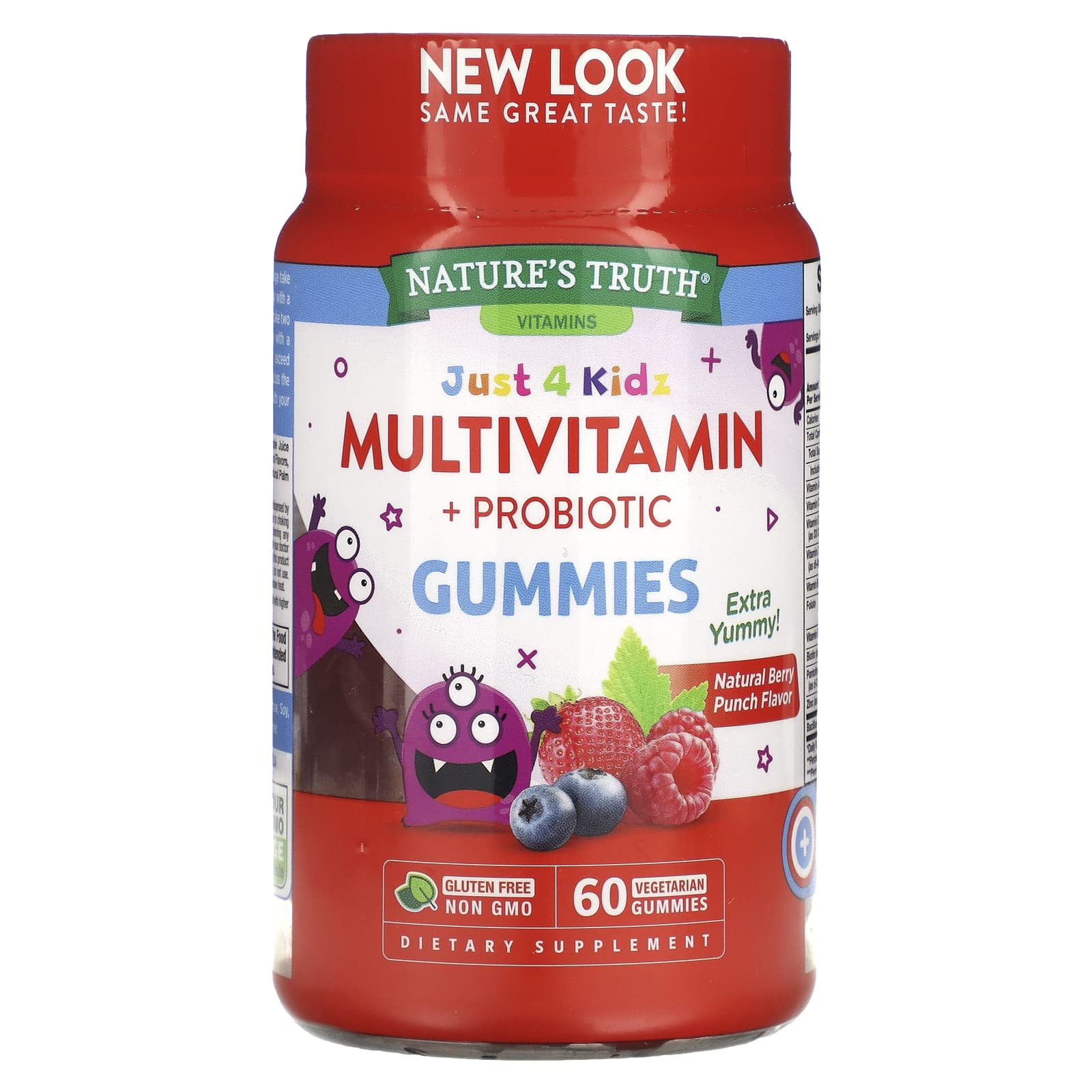 Nature's Truth, Just 4 Kidz, Multivitamin + Probiotic, Natural Berry Punch, 60 Vegetarian Gummies - Image 1