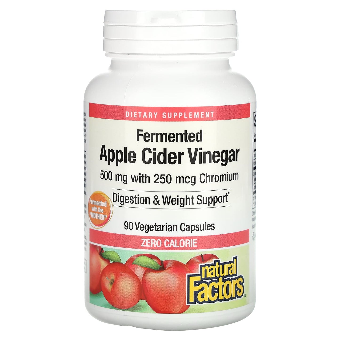 Natural Factors, Fermented Apple Cider Vinegar, 500 mg, 90 Vegetarian Capsules - Image 1