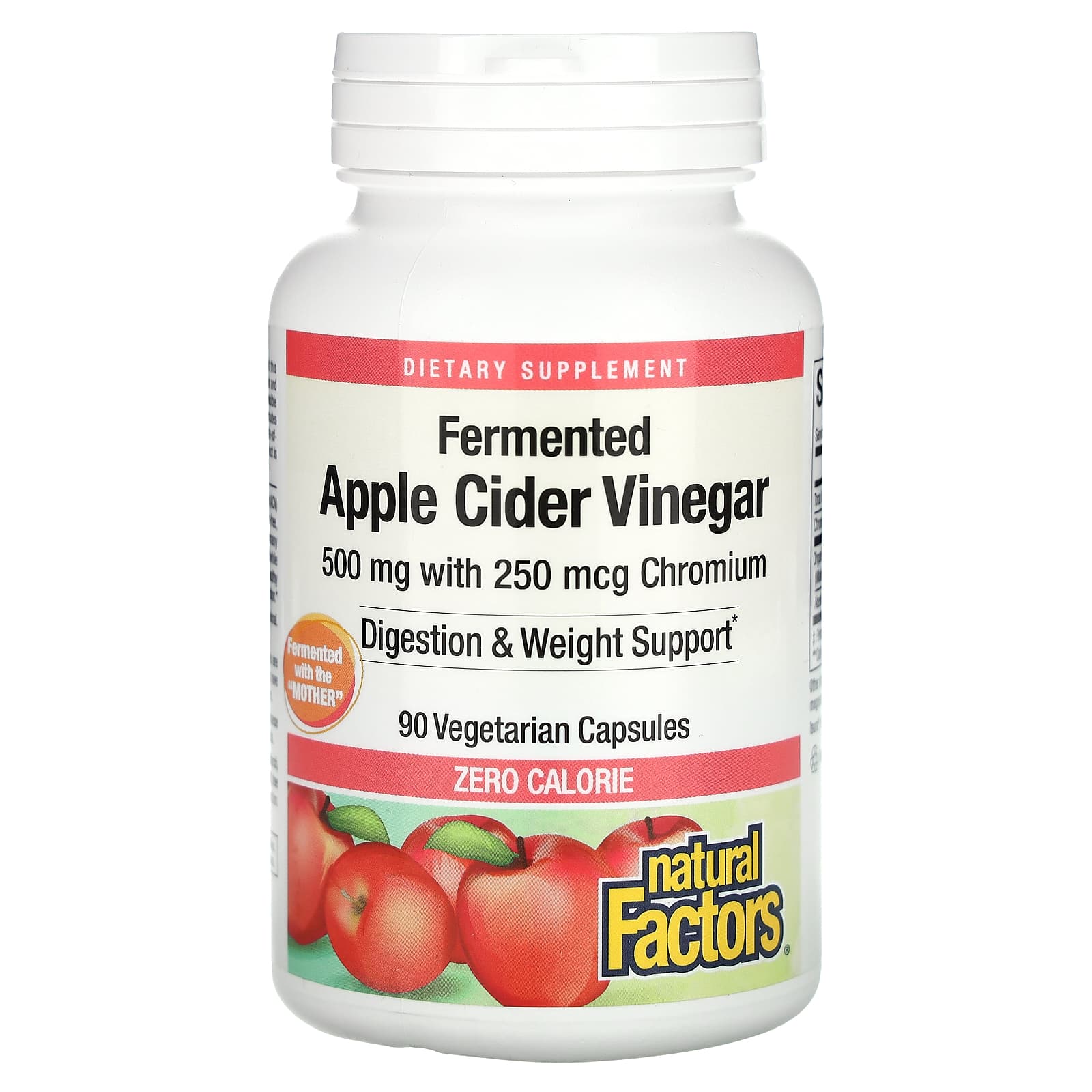 Natural Factors, Fermented Apple Cider Vinegar, 500 mg, 90 Vegetarian Capsules - Image 1