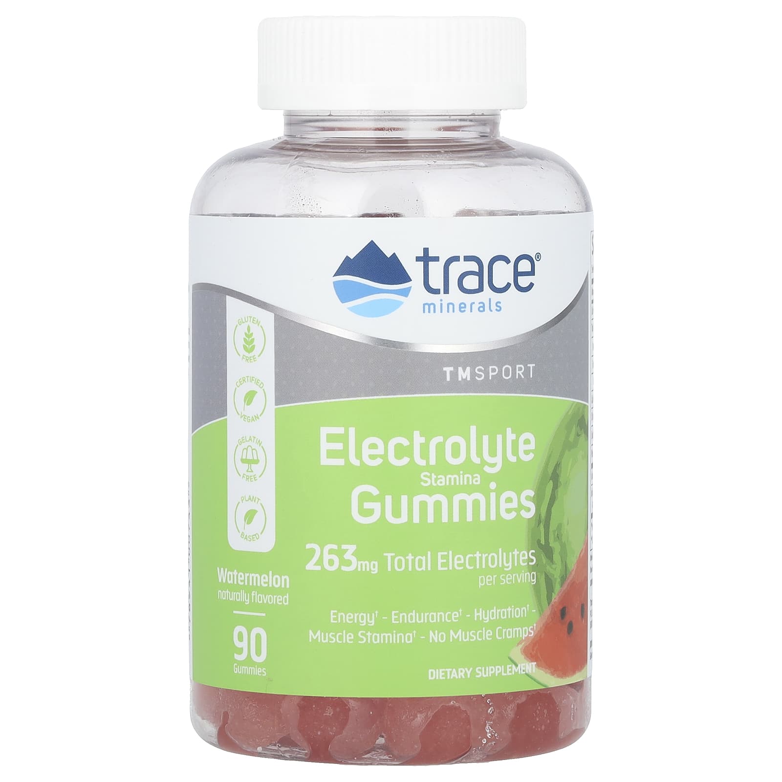 Trace, TM Sport, Electrolyte Stamina Gummies, Watermelon, 263 mg, 90 Gummies (87.66 mg per Gummy) - Image 1