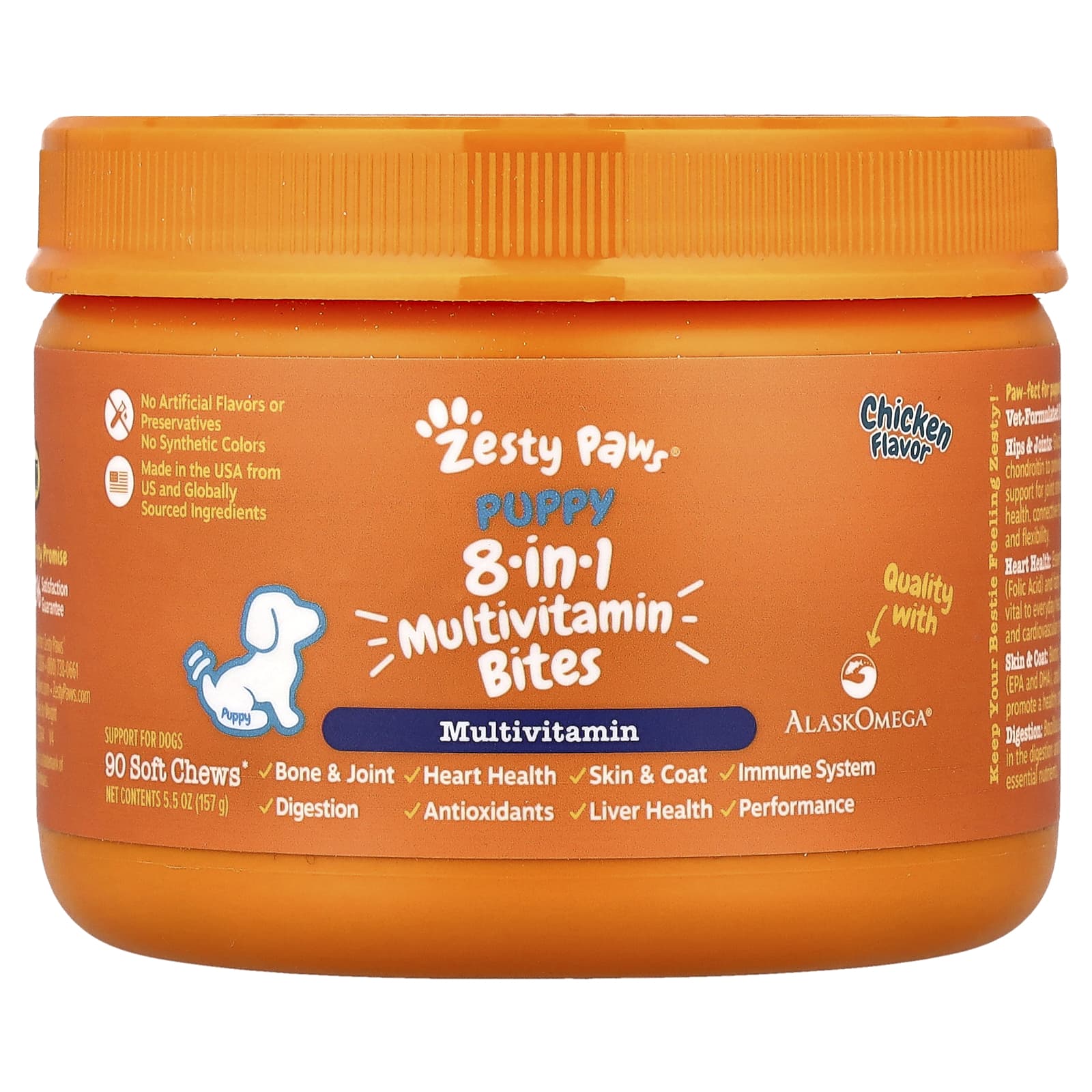 Zesty Paws, 8-in-1 Bites Multivitamin, For Dogs, Puppy, Chicken, 90 Soft Chews, 5.5 oz (157 g) - Image 1
