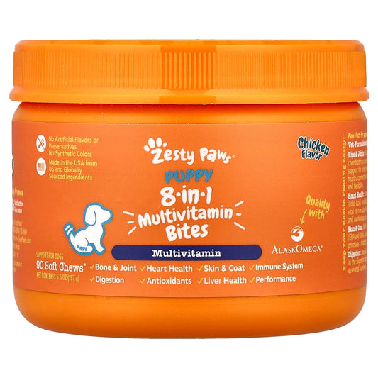 Zesty Paws, 8-in-1 Bites Multivitamin, For Dogs, Puppy, Chicken, 90 Soft Chews, 5.5 oz (157 g) - Image 1