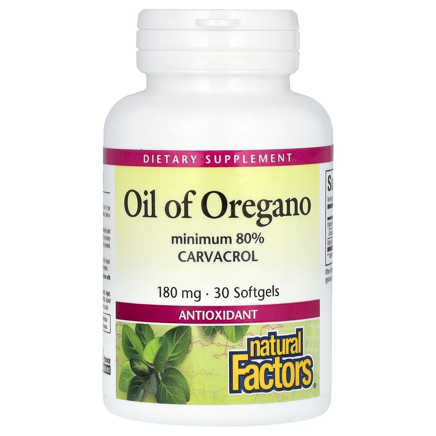 Natural Factors, Oil Of Oregano, 180 mg, 30 Softgels - Image 1