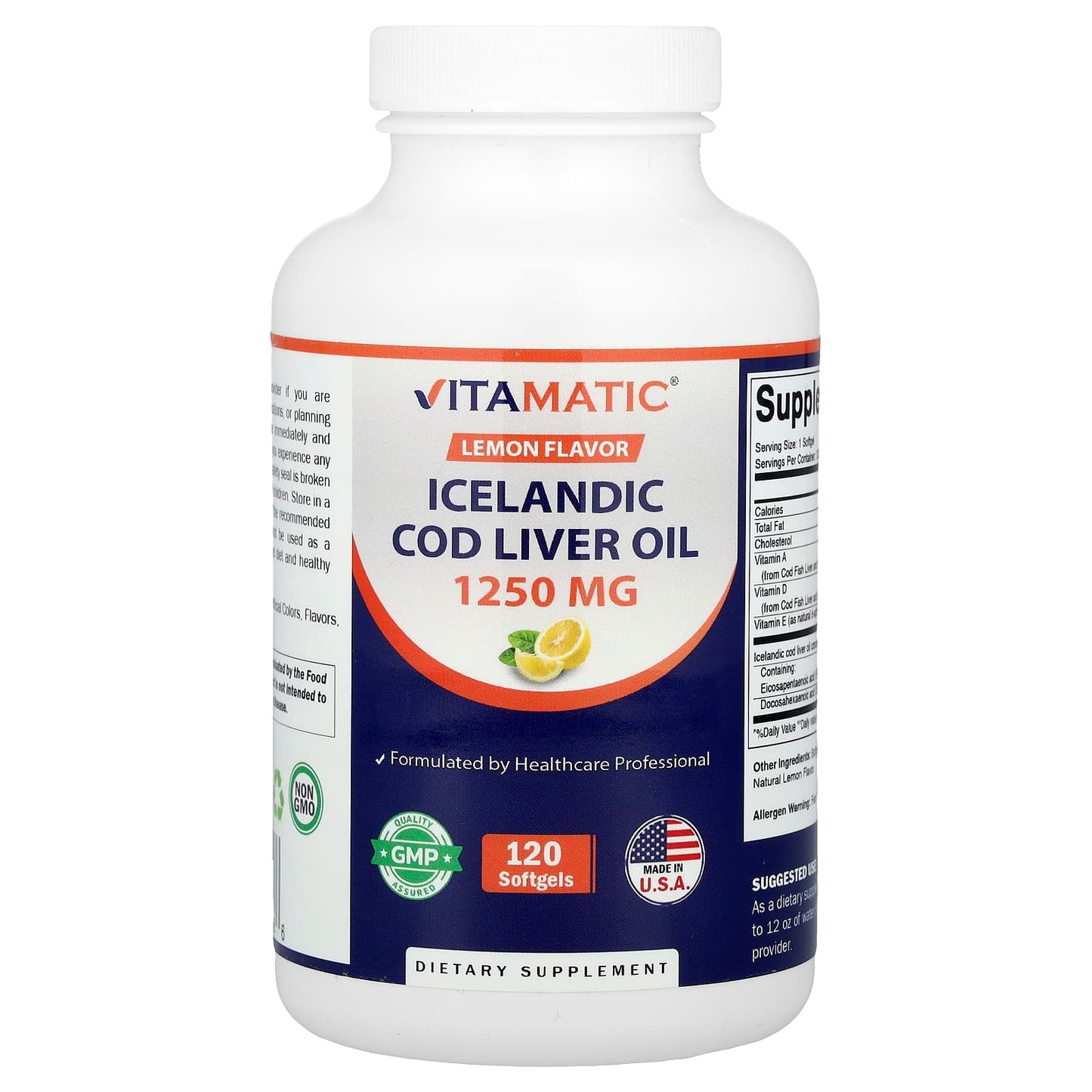 Vitamatic, Icelandic Cod Liver Oil, Lemon, 120 Softgels - Image 1