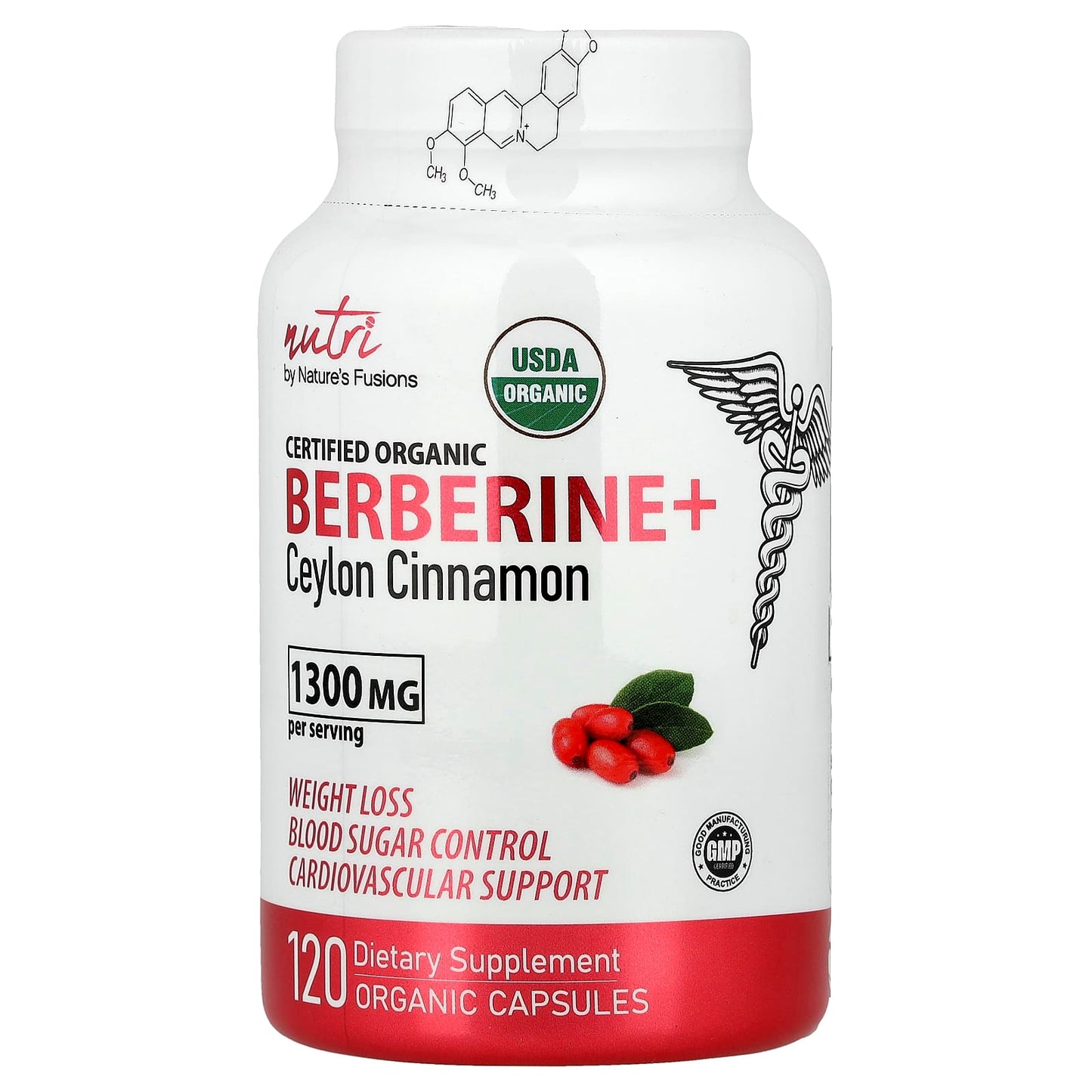 Nutri, Organic Berberine+ Ceylon Cinnamon, 120 Organic Capsules - Image 1