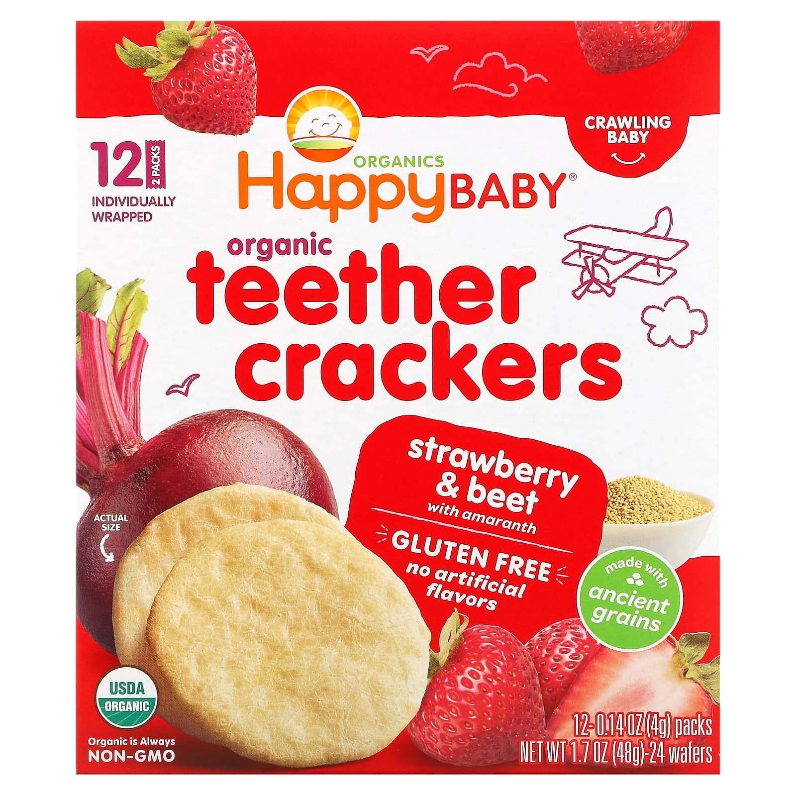 Happy Family Organic Teether Crackers for Babies - Strawberry & Beet Flavor - Image 1