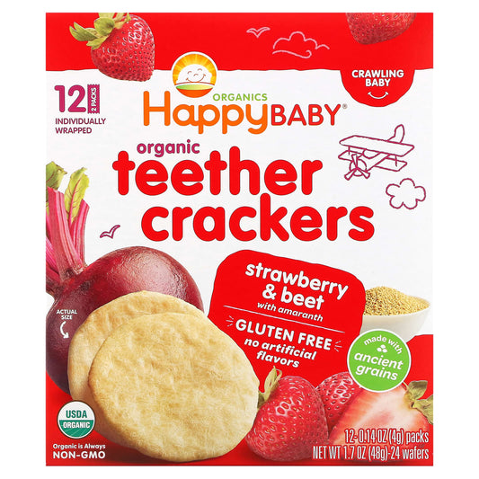 Happy Family Organic Teether Crackers for Babies - Strawberry & Beet Flavor - Image 1