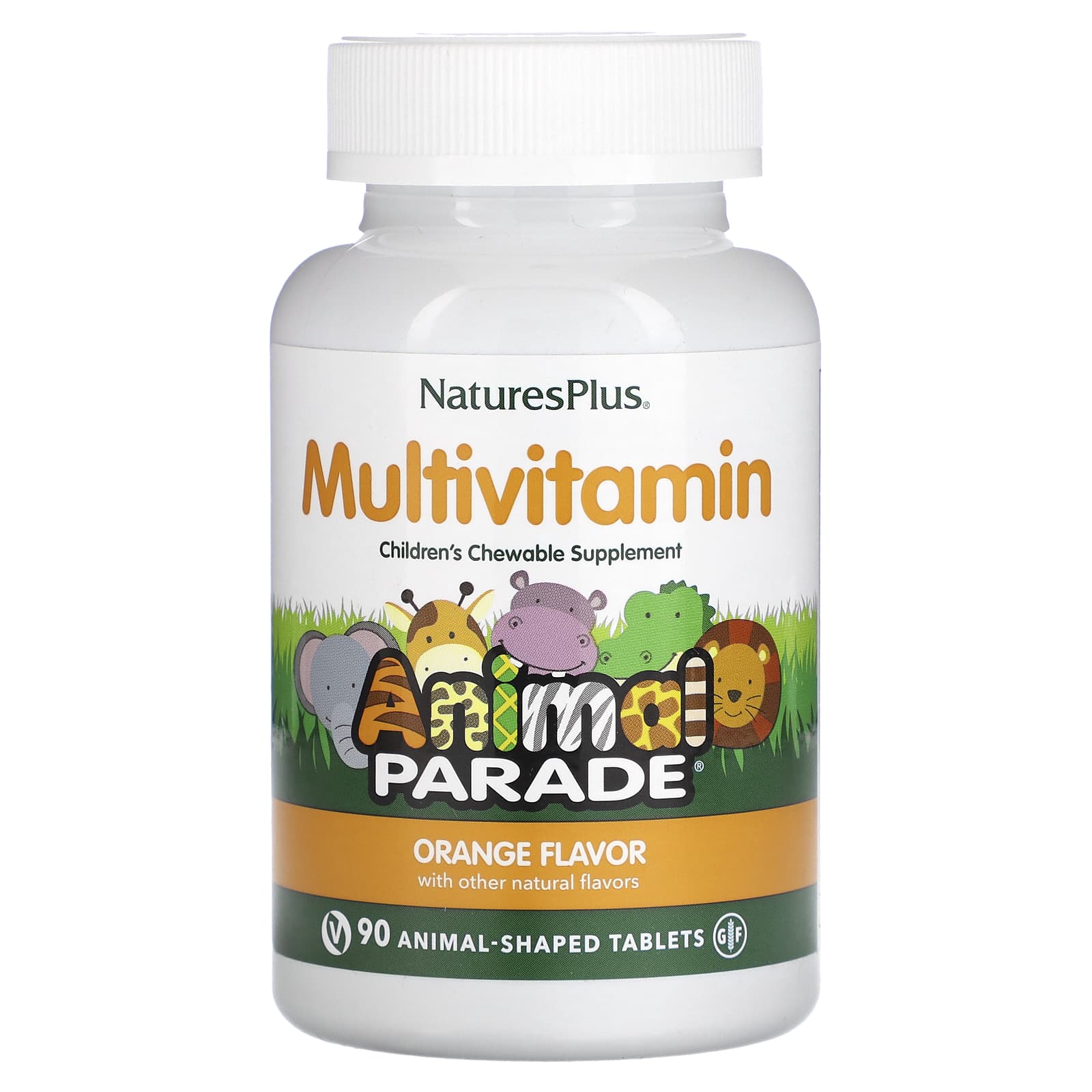 NaturesPlus, Animal Parade, Children's Chewable Multivitamin, Orange, 90 Animal-Shaped Tablets - Image 1