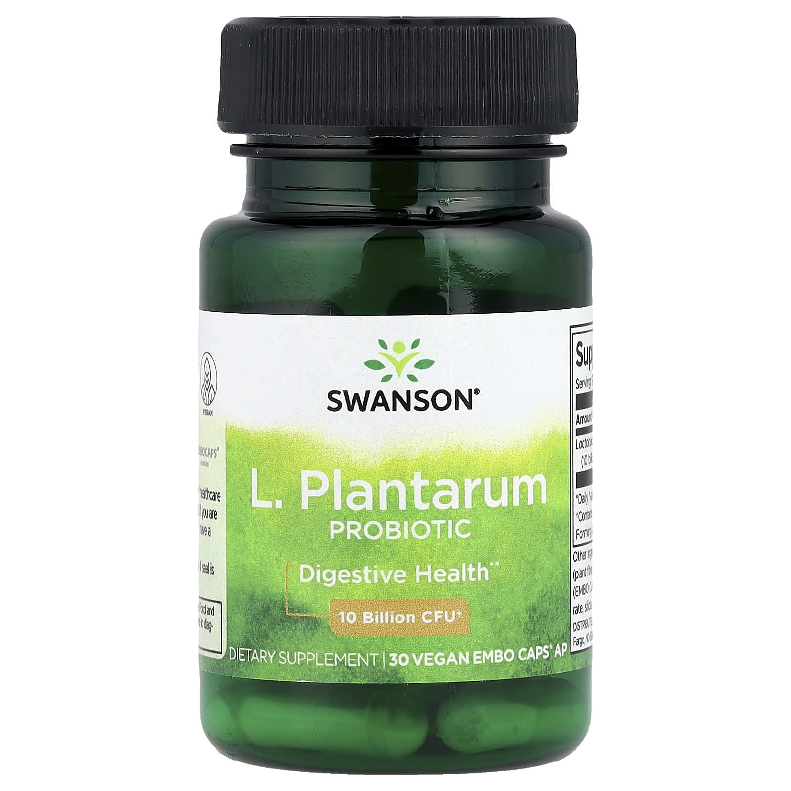 Swanson, L. Plantarum Probiotic, 10 Billion CFU, 30 Vegan EMBO Caps AP - Image 1