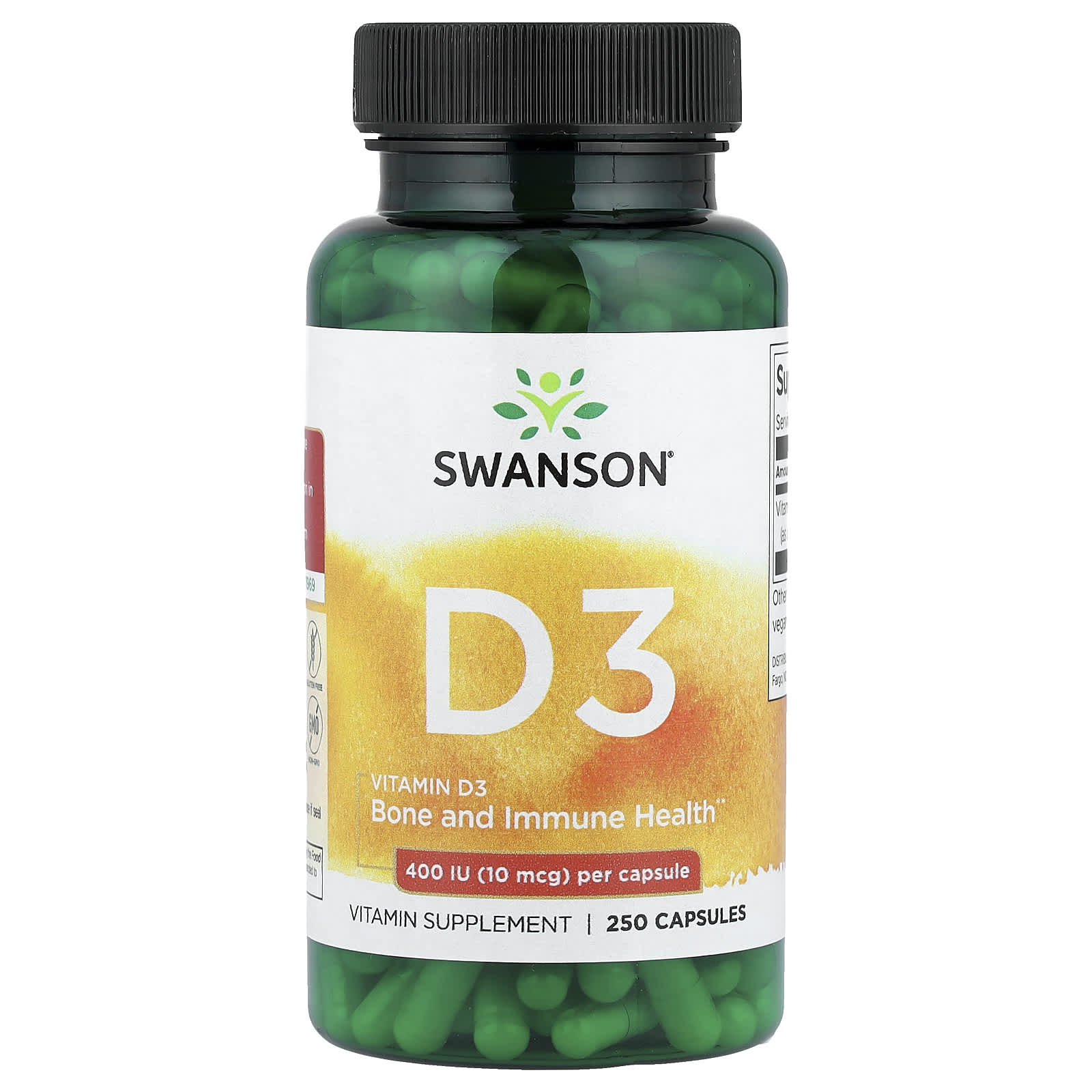 Swanson, Vitamin D3, 10 mcg (400 IU), 250 Capsules - Image 1