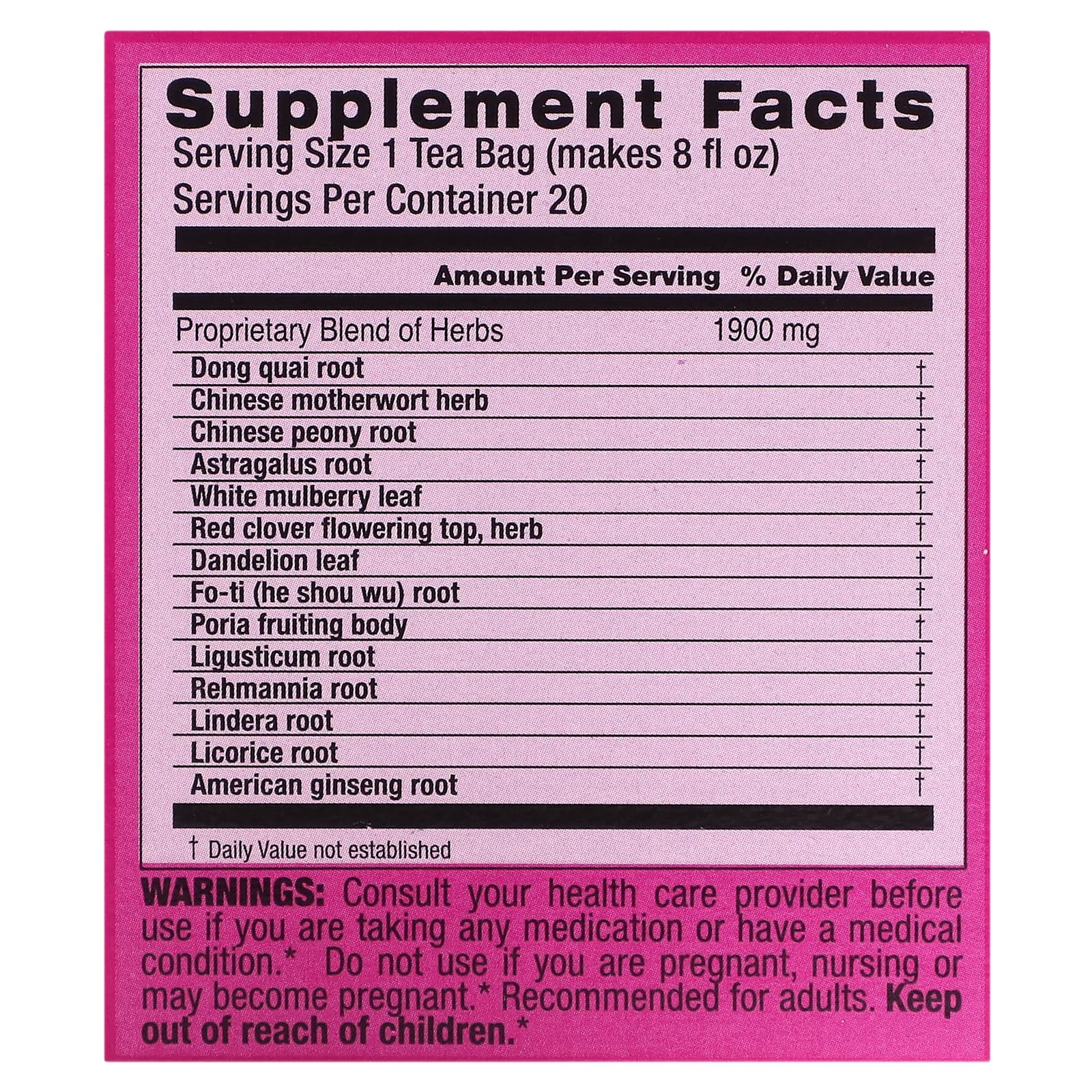 Triple Leaf Tea, Sugar Balance, & Women's Tonic with Dong Quai & Mulberry, Caffeine-Free, 20 Tea Bags, 1.34 oz (38 g) - Image 2