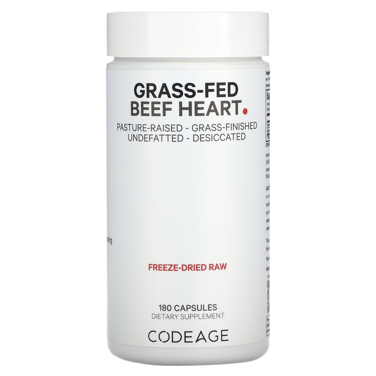 Codeage Grass-Fed Beef Heart Supplement, 180 Capsules, Pasture Raised - Image 1