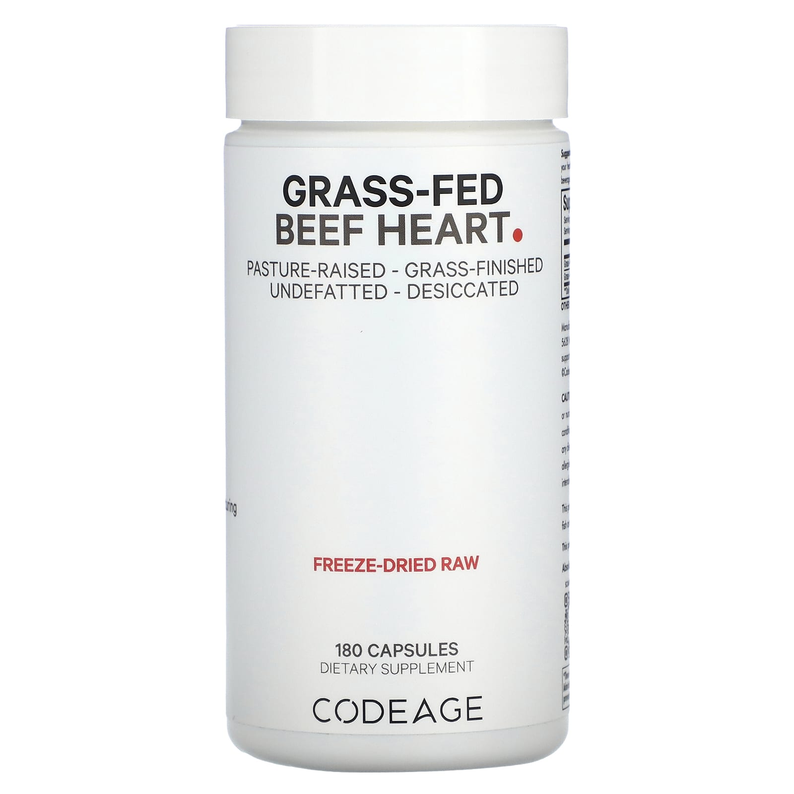 Codeage Grass-Fed Beef Heart Supplement, 180 Capsules, Pasture Raised - Image 1