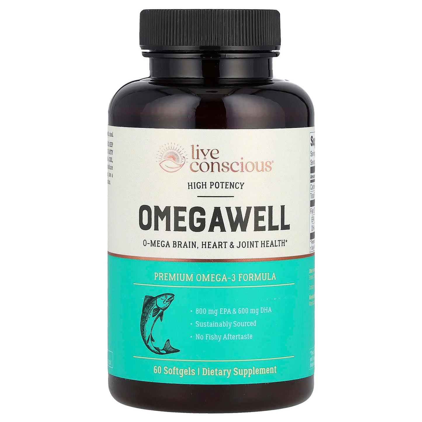 Live Conscious, OmegaWell, Premium Omega-3 Formula, High Potency, 60 Softgels (1,000 mg per Softgel) - Image 1