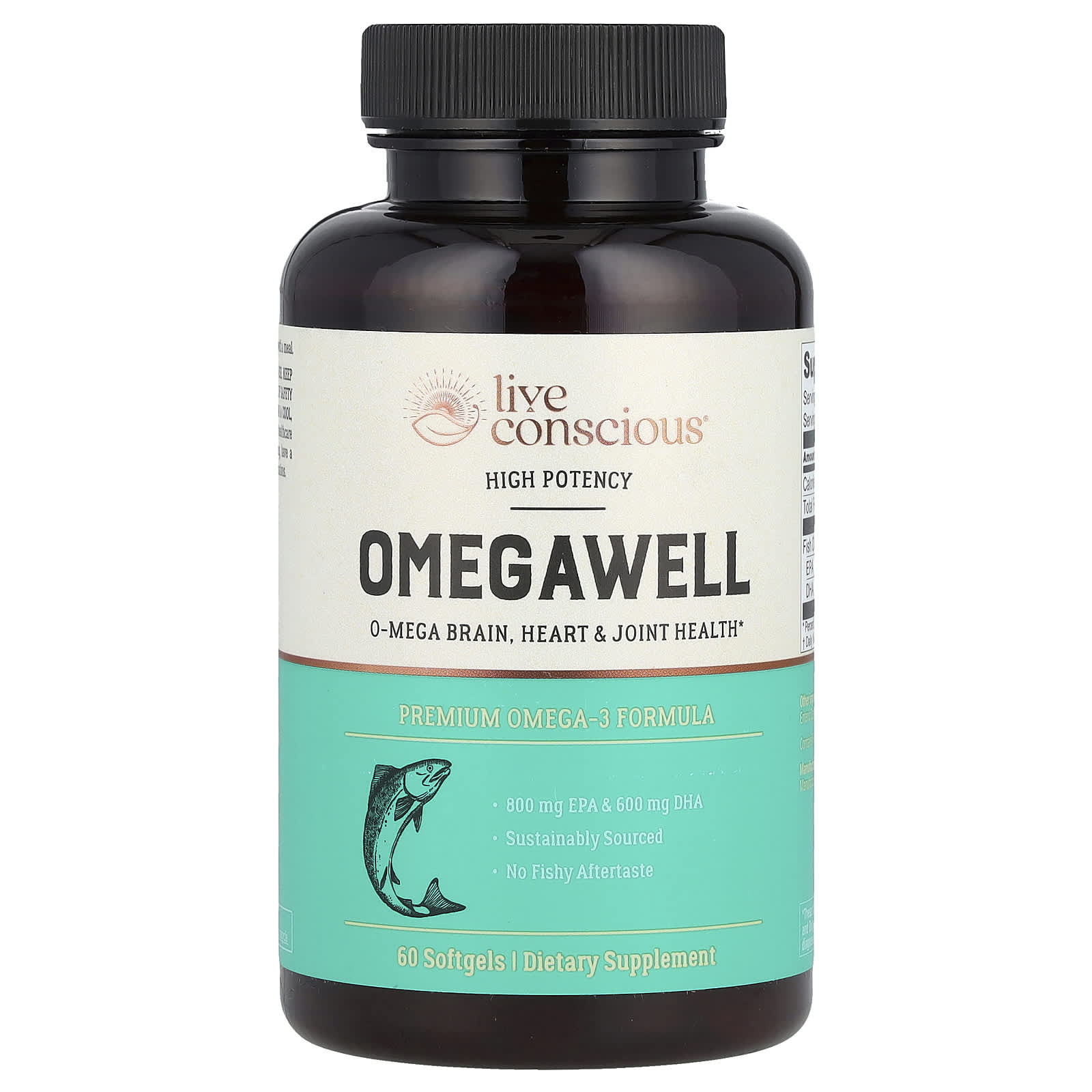 Live Conscious, OmegaWell, Premium Omega-3 Formula, High Potency, 60 Softgels (1,000 mg per Softgel) - Image 1
