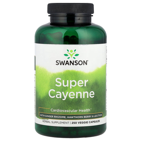 Swanson, Super Cayenne with Ginger Rhizome, Hawthorn Berry & Lecithin, 250 Veggie Capsules - Image 1