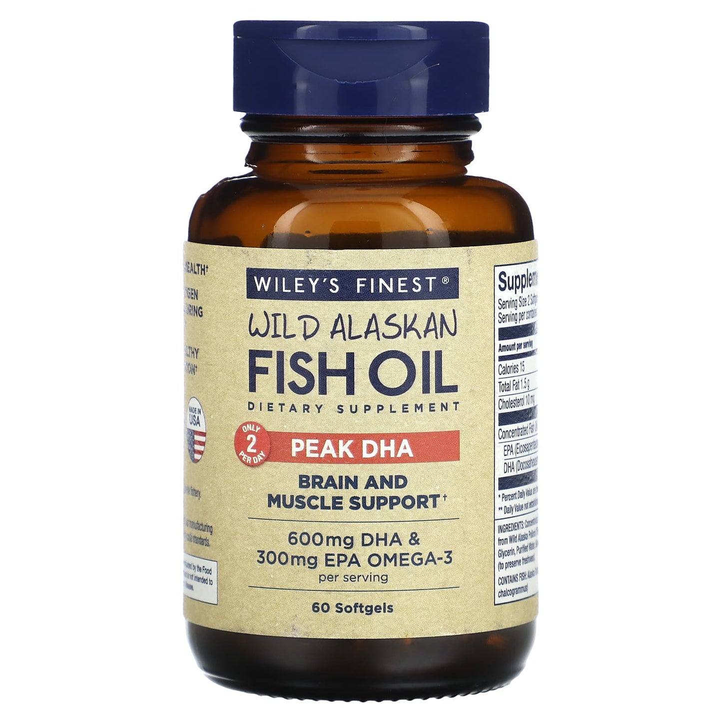 Wiley's Finest, Wild Alaskan Fish Oil, Peak DHA, 60 Softgels - Image 1