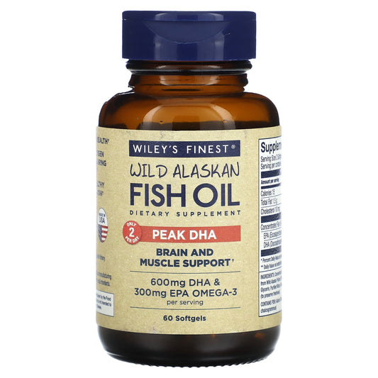 Wiley's Finest, Wild Alaskan Fish Oil, Peak DHA, 60 Softgels - Image 1