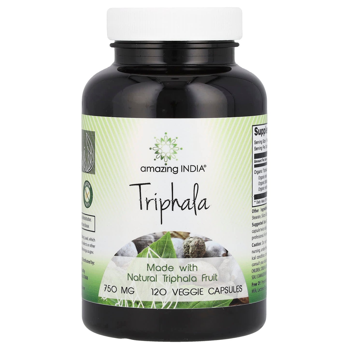 Amazing India Triphala 750mg, 120 Veggie Capsules for Digestive Health - Image 1