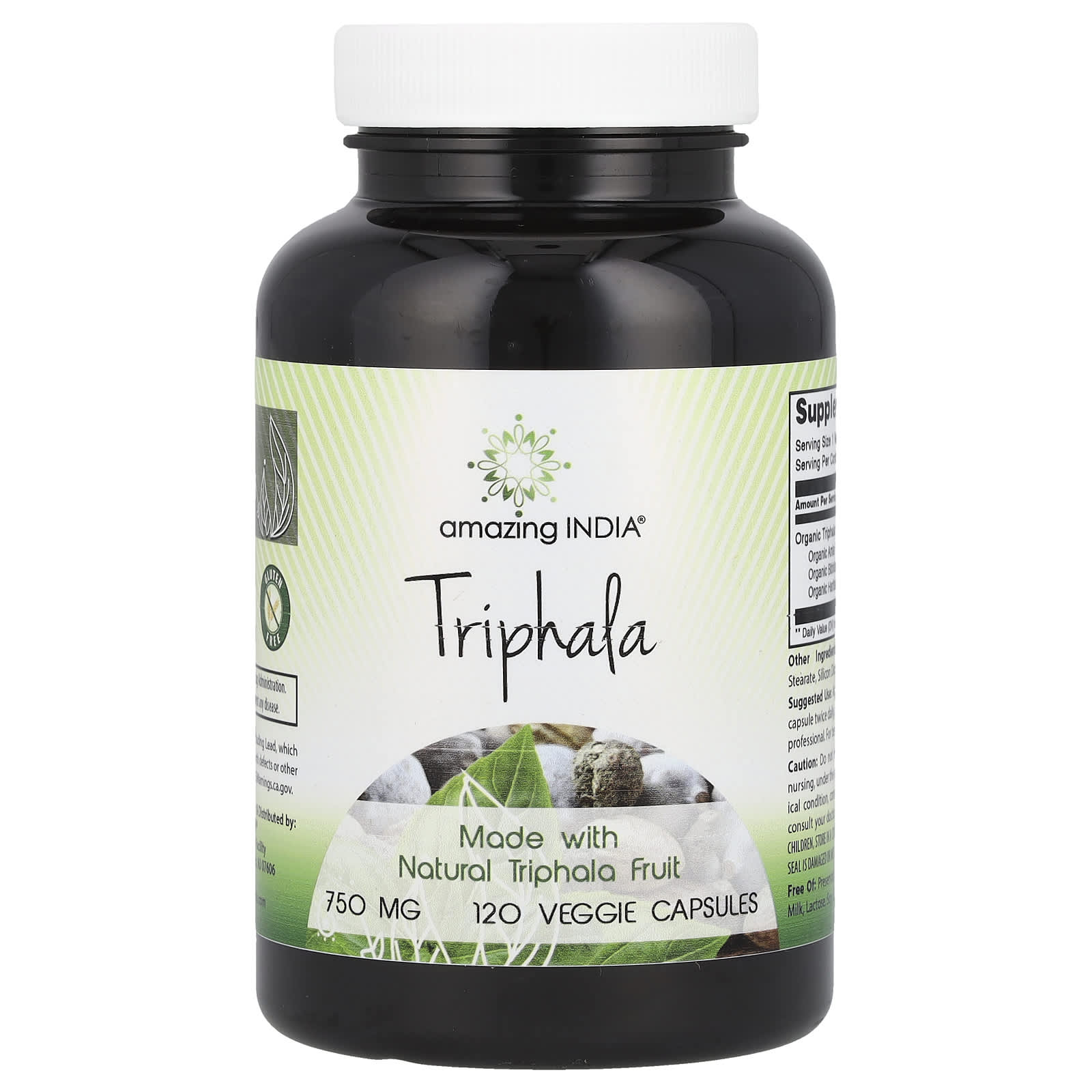 Amazing India Triphala 750mg, 120 Veggie Capsules for Digestive Health - Image 1