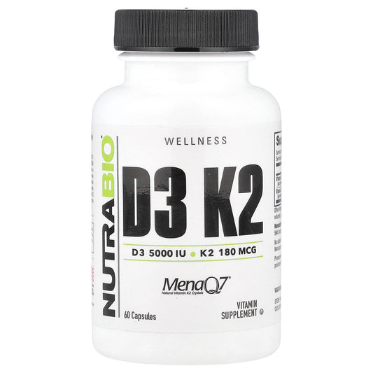 NutraBio, D3 K2, 60 Capsules - Image 1
