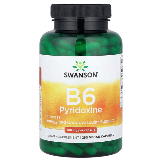 Swanson, Vitamin B6 Pyridoxine, 100 mg, 250 Vegan Capsules - Image 1