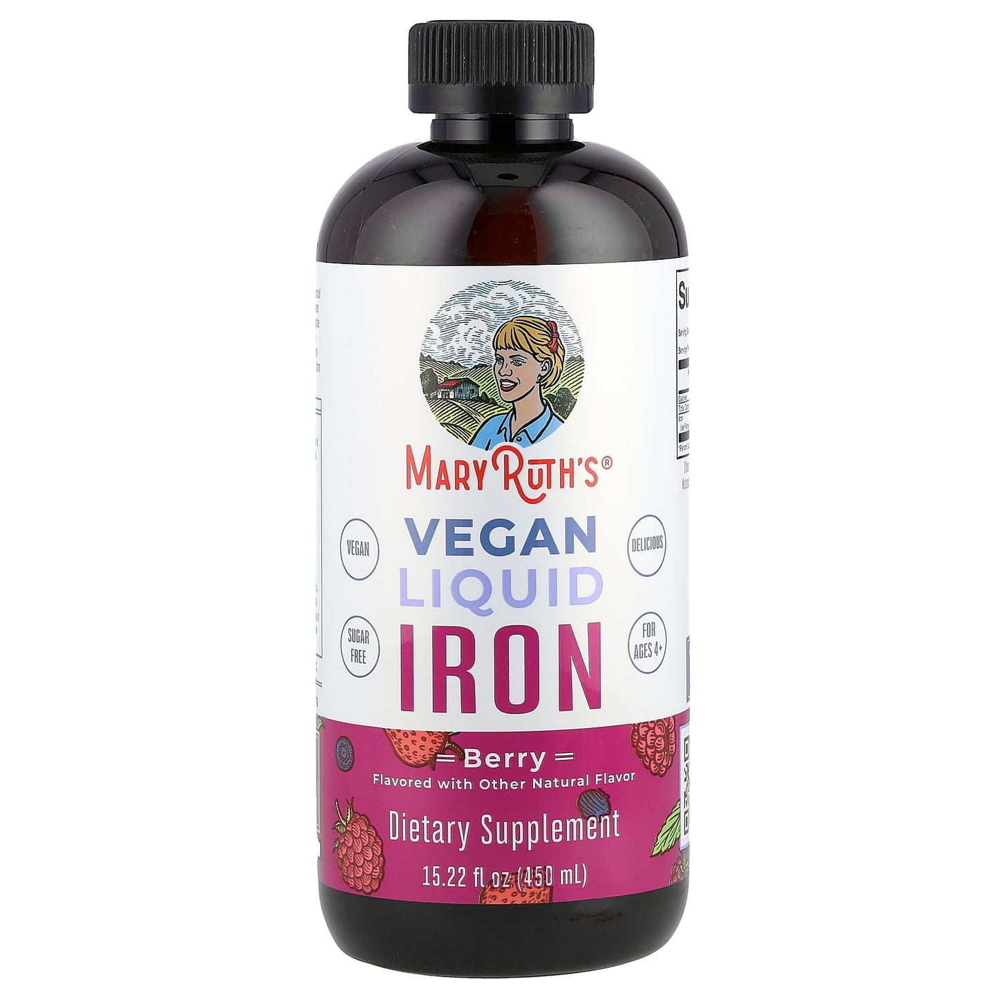 MaryRuth's, Vegan Liquid Iron, For Ages 4+, Berry, 6 mg, 15.22 fl oz (450 ml) - Image 1