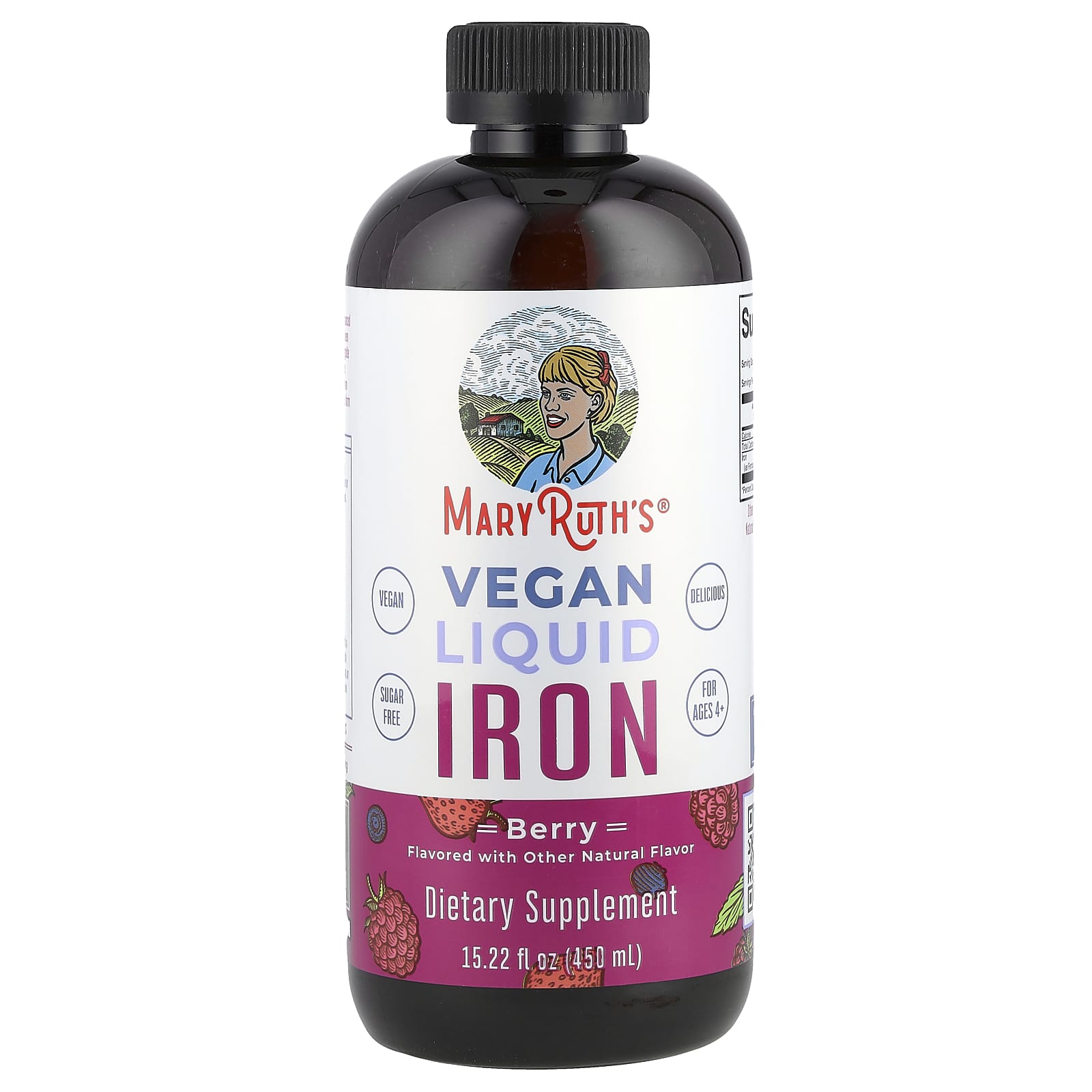 MaryRuth's, Vegan Liquid Iron, For Ages 4+, Berry, 6 mg, 15.22 fl oz (450 ml) - Image 1