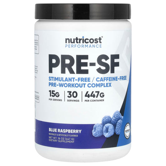 Nutricost, Performance, Pre-SF, Stimulant-Free Pre-Workout Complex, Blue Raspberry, 16 oz (447 g) - Image 1