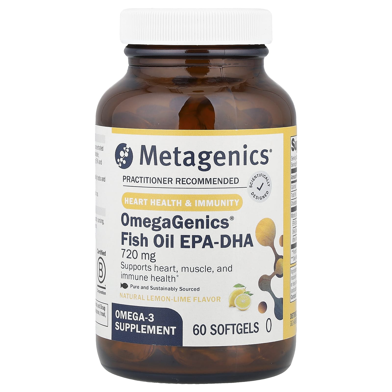 Metagenics, OmegaGenics®, Fish Oil EPA-DHA, Natural Lemon-Lime, 720 mg, 60 Softgels - Image 1