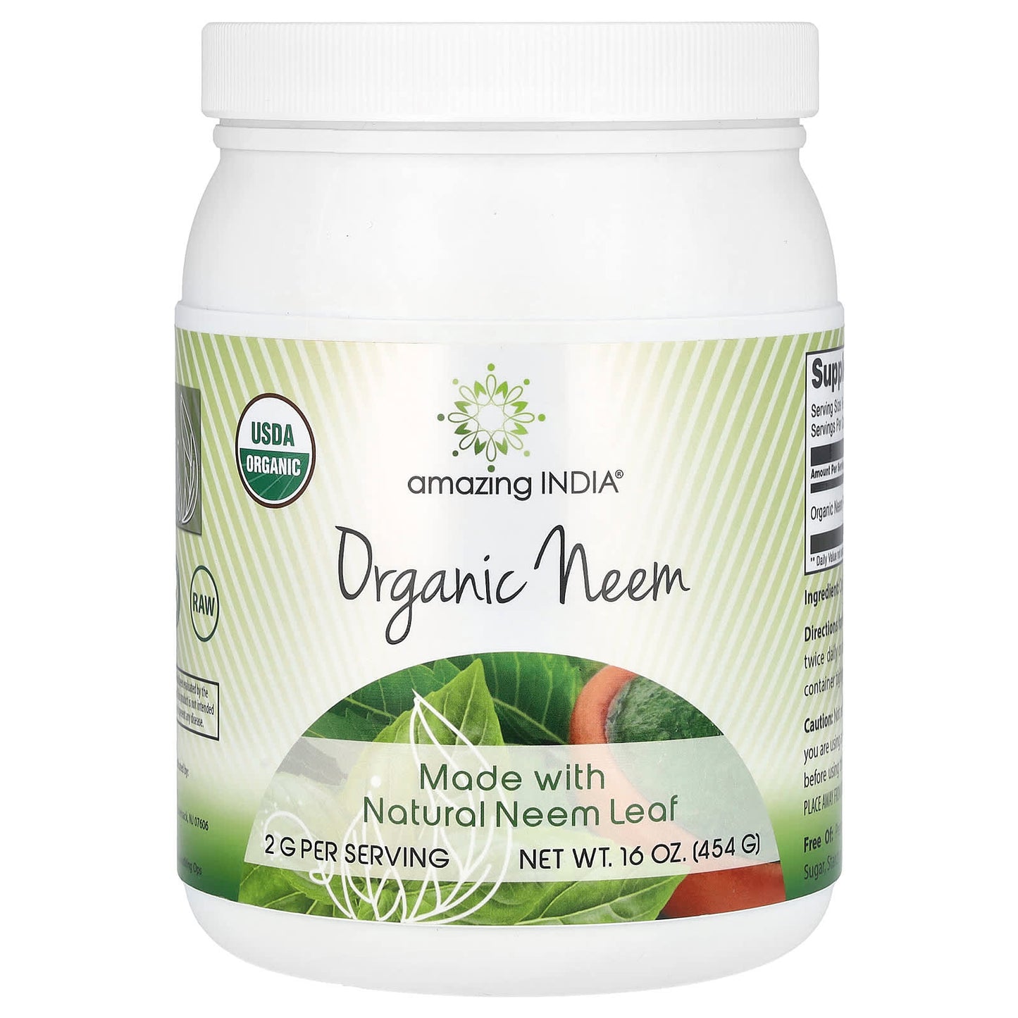 Organic Neem Leaf Powder Supplement by Amazing India, 16 oz (454 g) - Image 1