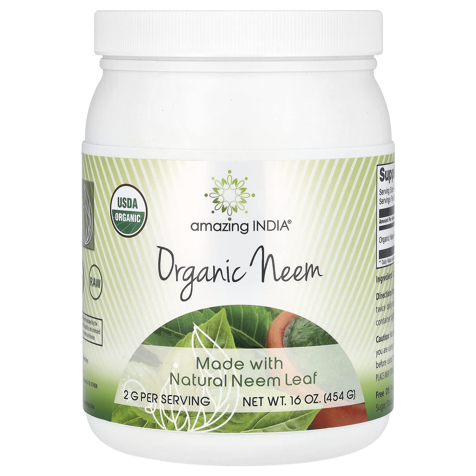 Organic Neem Leaf Powder Supplement by Amazing India, 16 oz (454 g) - Image 1
