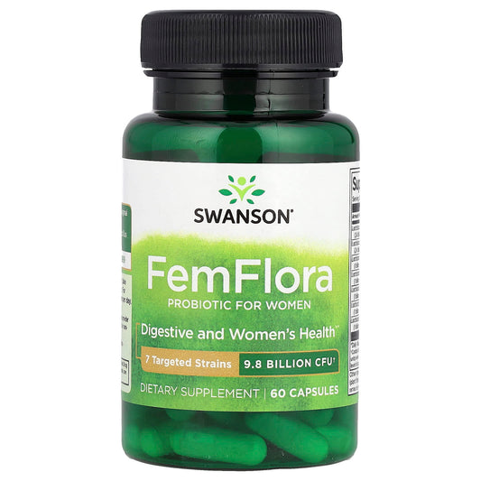 Swanson, FemFlora, Probiotic For Women, 9.8 billion CFU, 60 Vegan Capsules - Image 1
