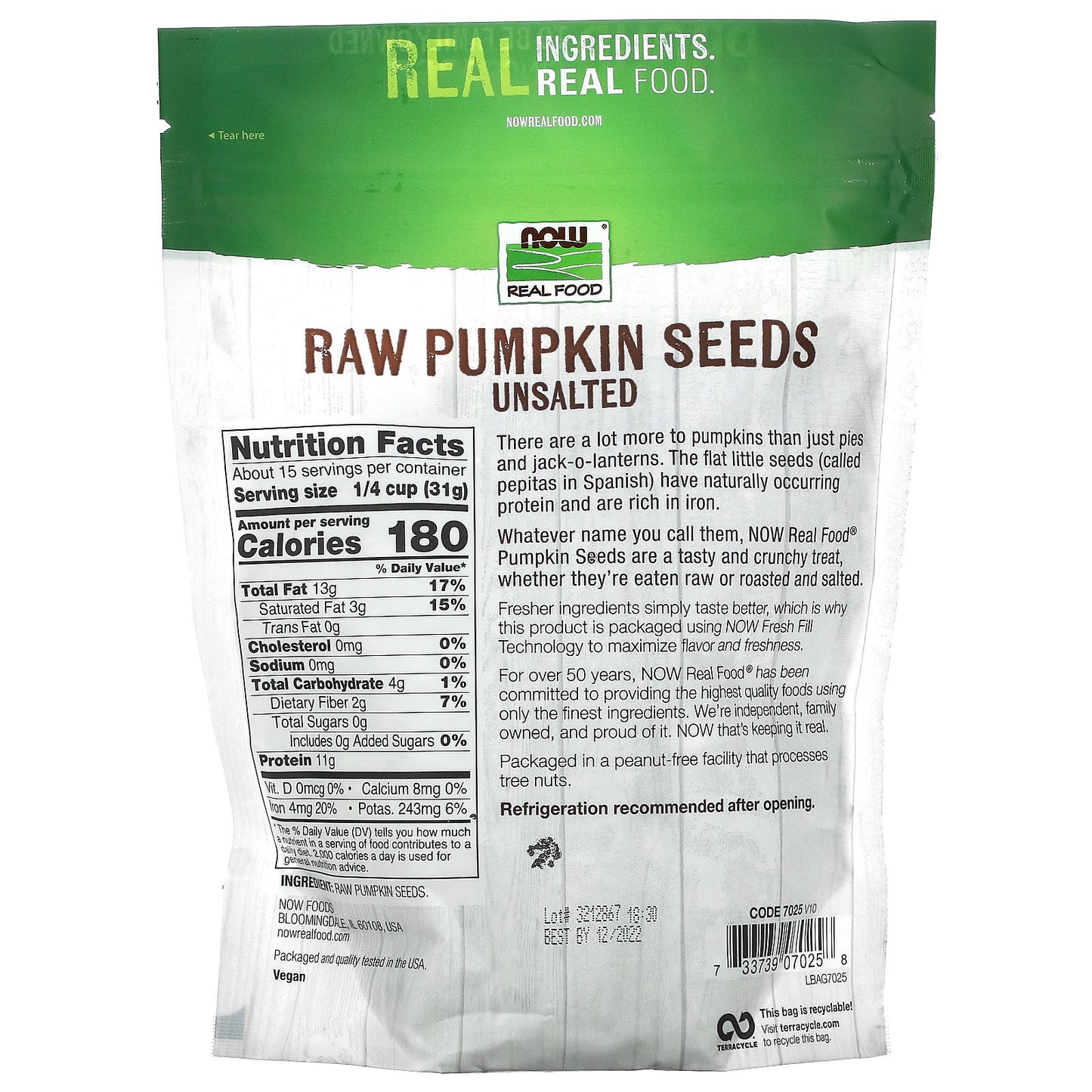 NOW Foods, Real Food, Raw Pumpkin Seeds, Unsalted, 16 oz (454 g) - Image 2