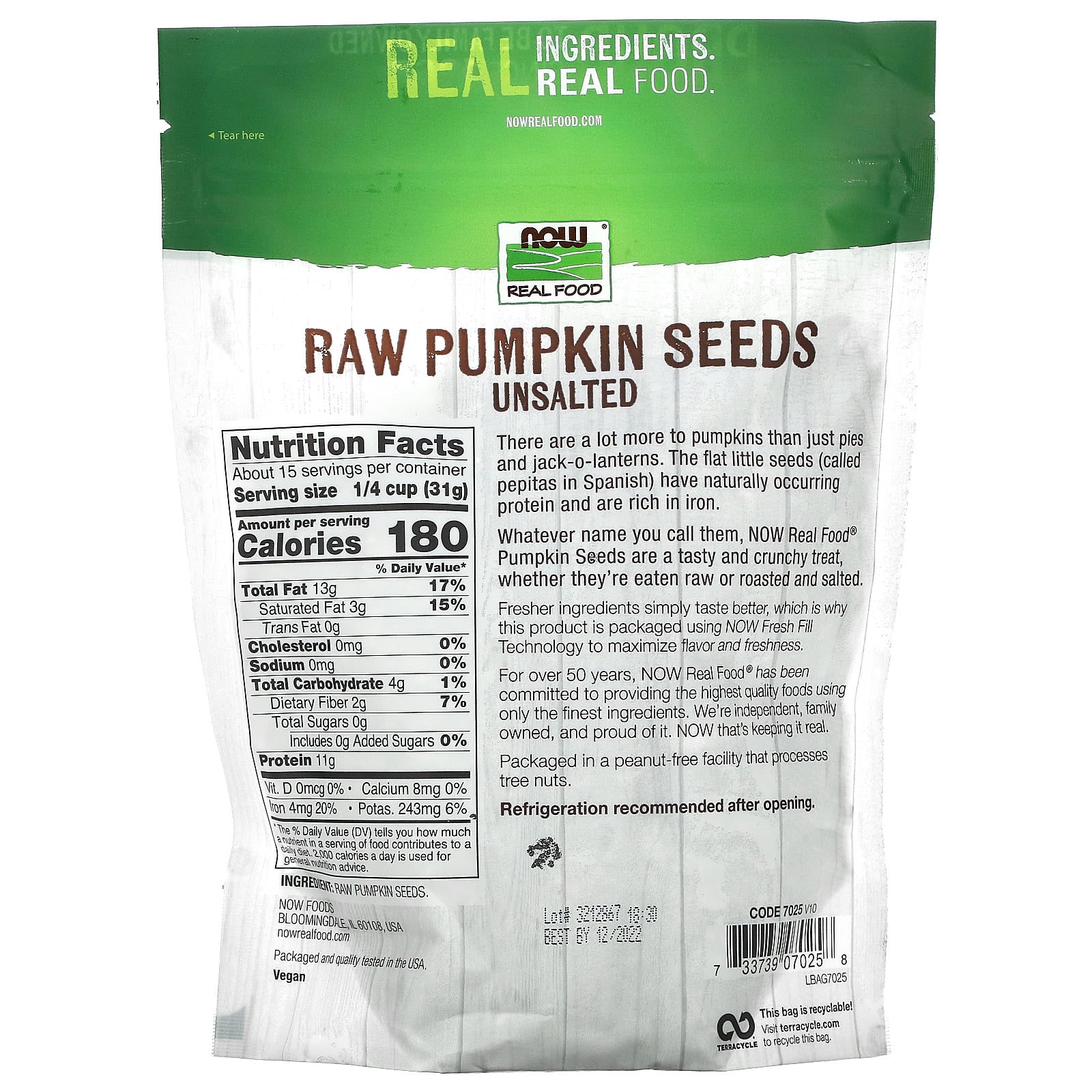 NOW Foods, Real Food, Raw Pumpkin Seeds, Unsalted, 16 oz (454 g) - Image 2