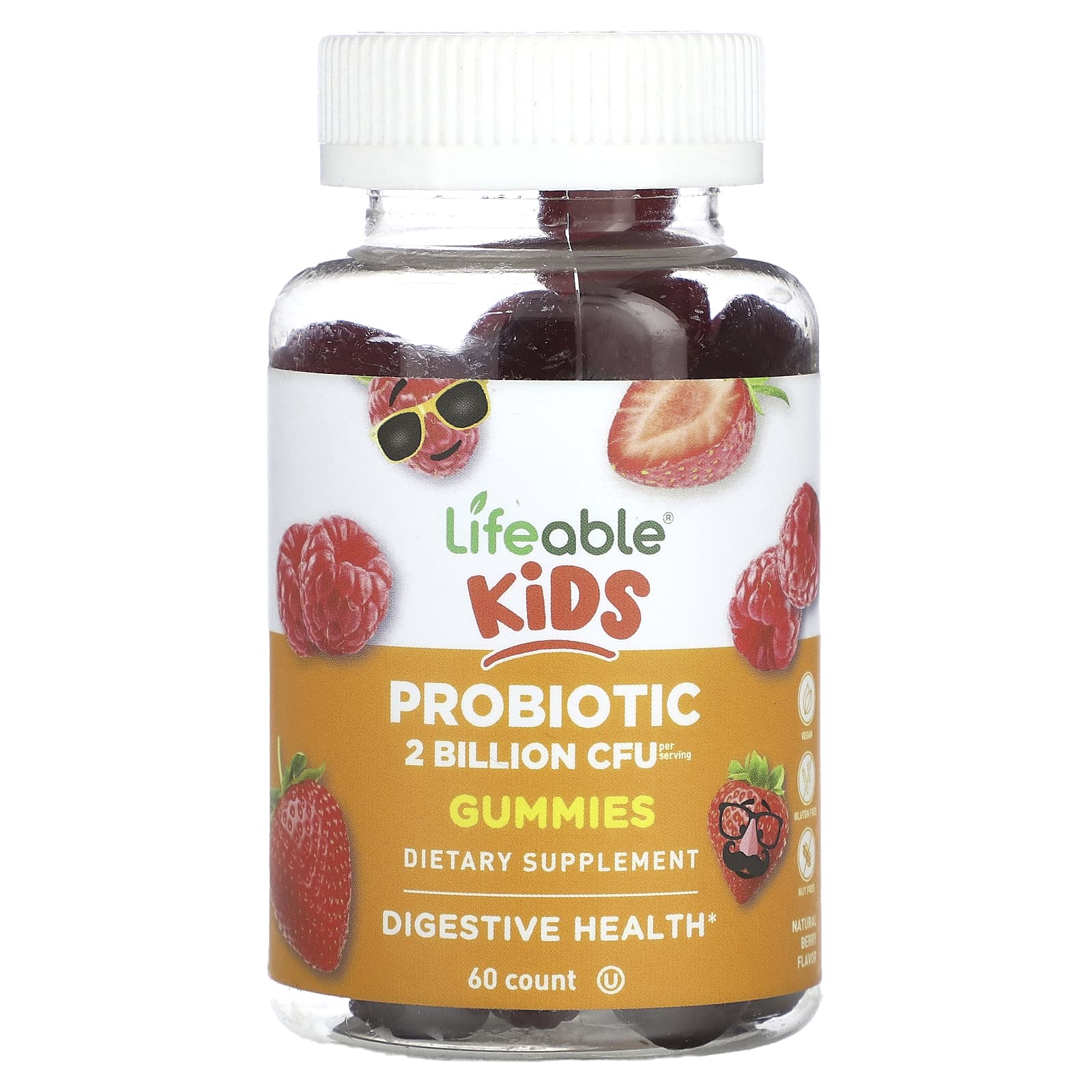 Lifeable, Kids Probiotic Gummies, Natural Berry, 1 Billion CFU, 60 Gummies - Image 1