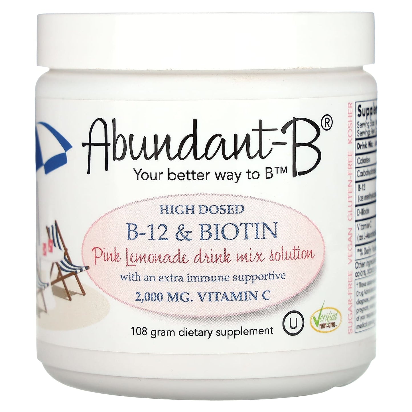 Sufficient C, Abundant-B High Dosed B-12 & Biotin Drink Mix, Pink Lemonade, 108 g - Image 1