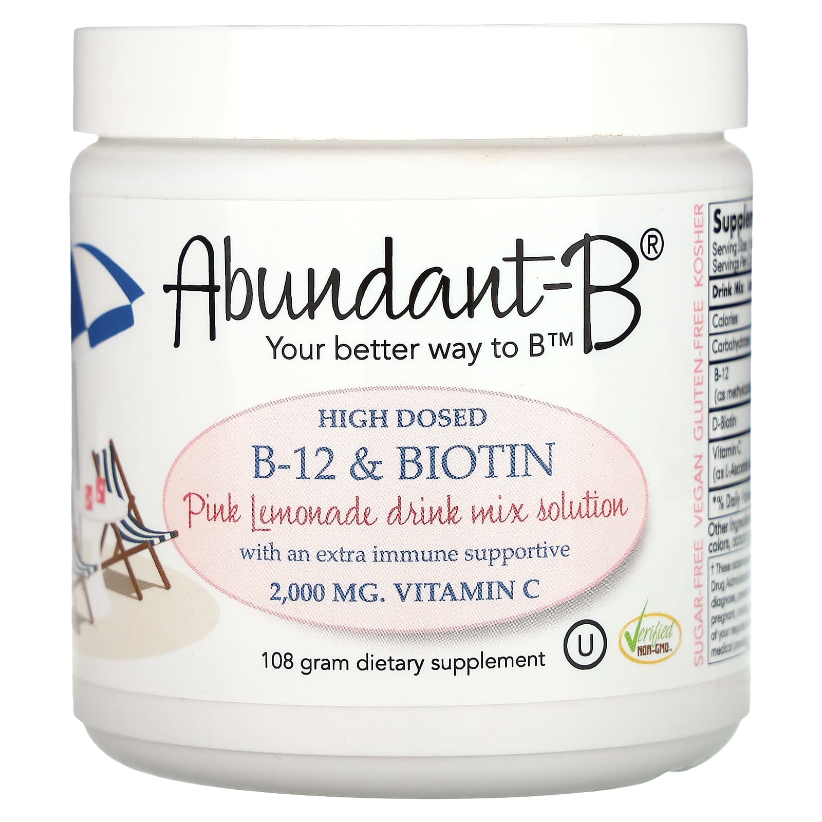 Sufficient C, Abundant-B High Dosed B-12 & Biotin Drink Mix, Pink Lemonade, 108 g - Image 1