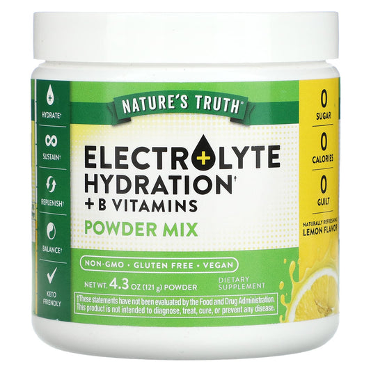 Nature's Truth, Electrolyte Hydration + B Vitamins, Powder Mix, Lemon, 4.3 oz (121 g) - Image 1