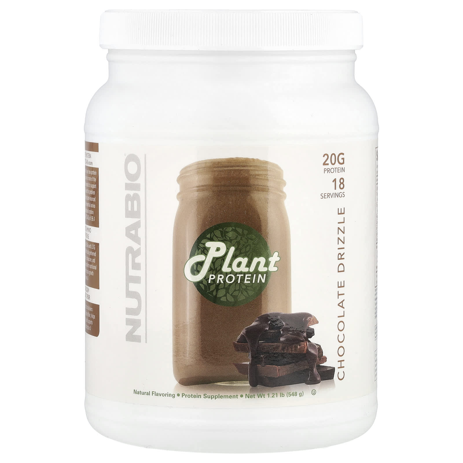 NutraBio, Plant Protein, Chocolate Drizzle, 1.21 lbs (548 g) - Image 1