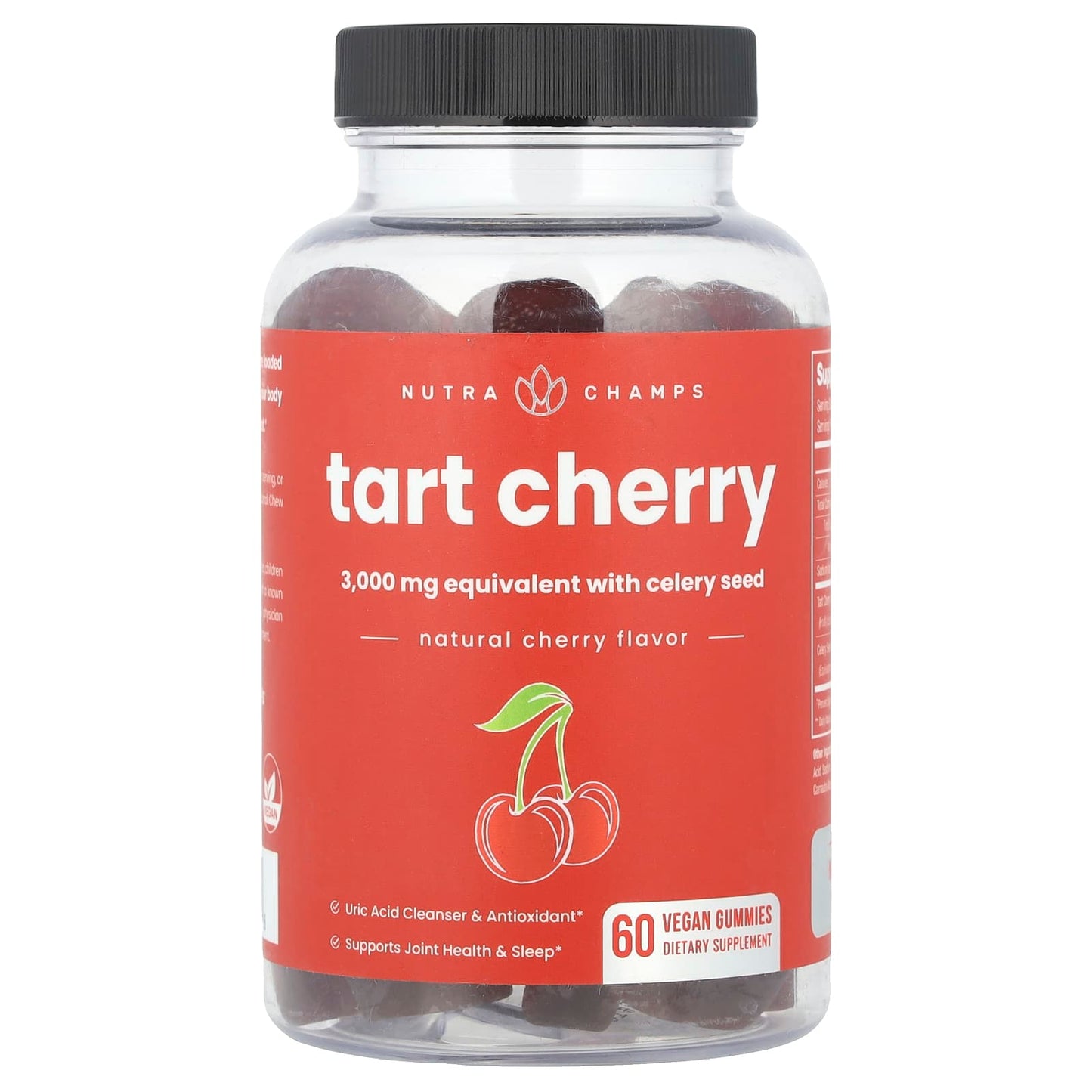NutraChamps, Tart Cherry, Natural Cherry, 60 Vegan Gummies - Image 1