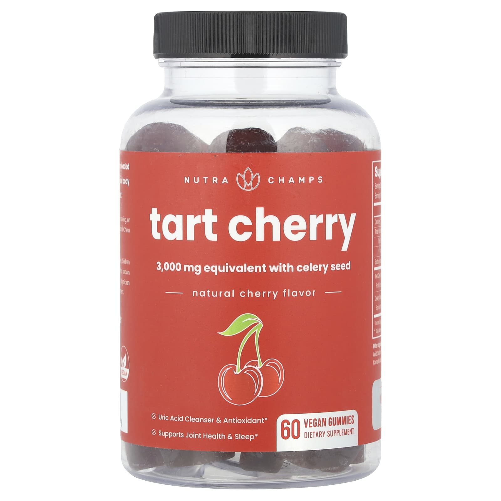 NutraChamps, Tart Cherry, Natural Cherry, 60 Vegan Gummies - Image 1