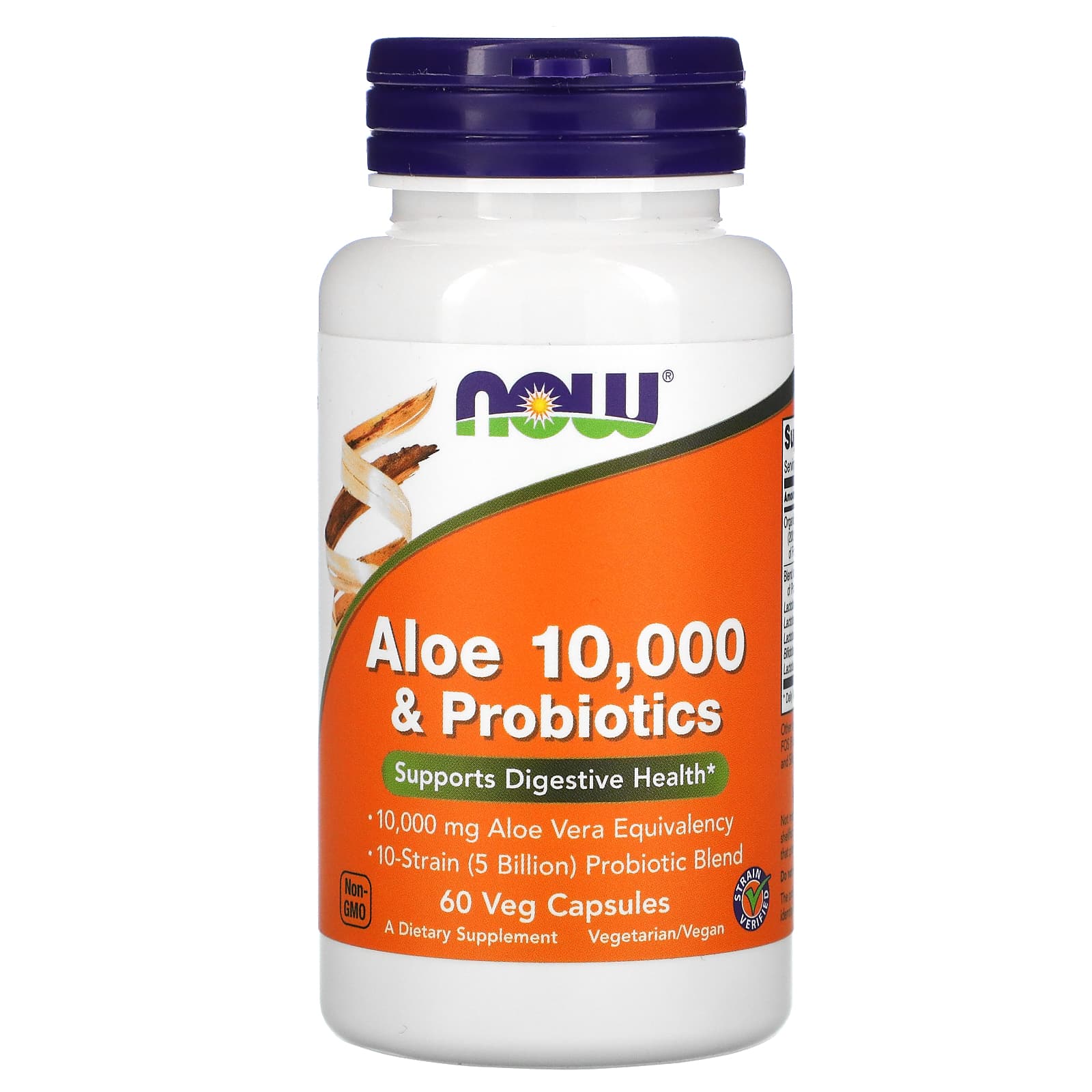 NOW Foods, Aloe 10,000 & Probiotics, 60 Veg Capsules - Image 1